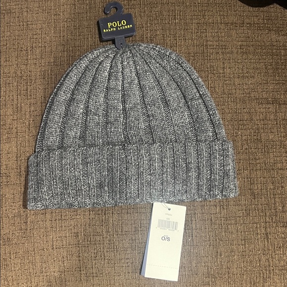 Polo by Ralph Lauren Gray Ribbed Knit Cuffed Beanie with Embroidered Pony - Picture 4 of 7